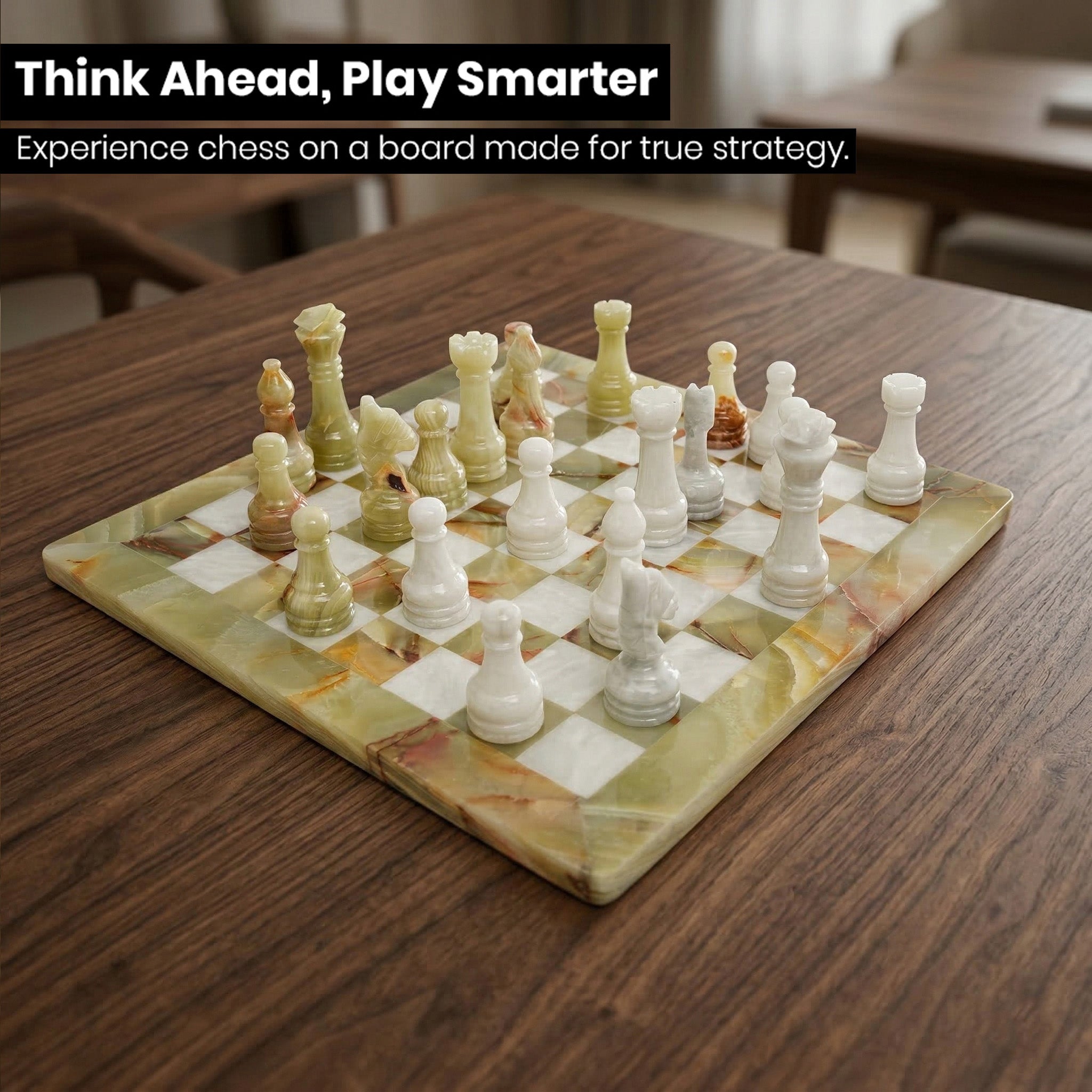 Green Onyx and White Marble Chess Set