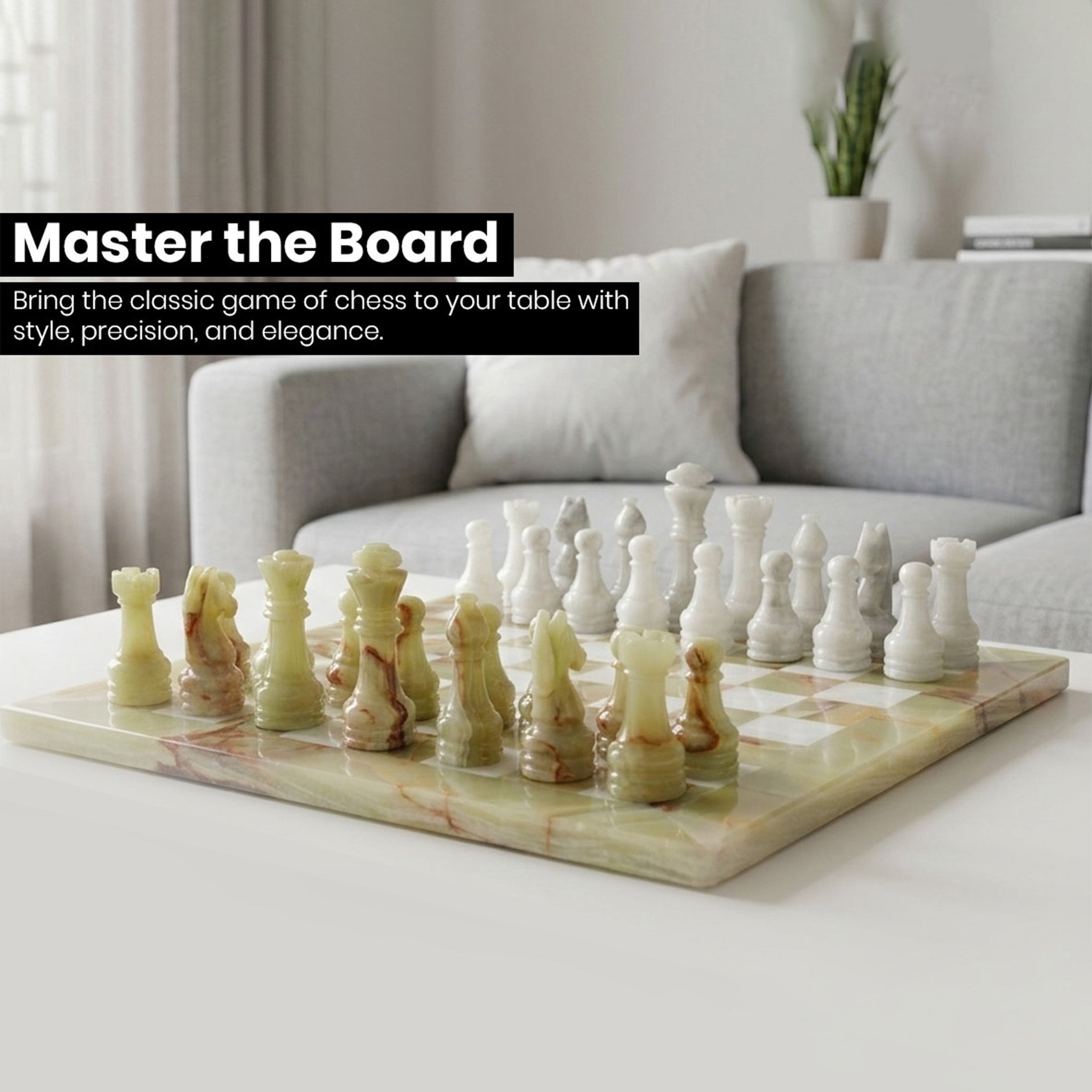 Premium Green Onyx and White Marble Chess Set 12 Inch