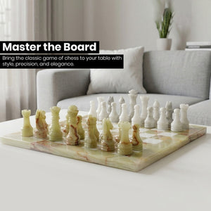 Premium Green Onyx and White Marble Chess Set 12 Inch