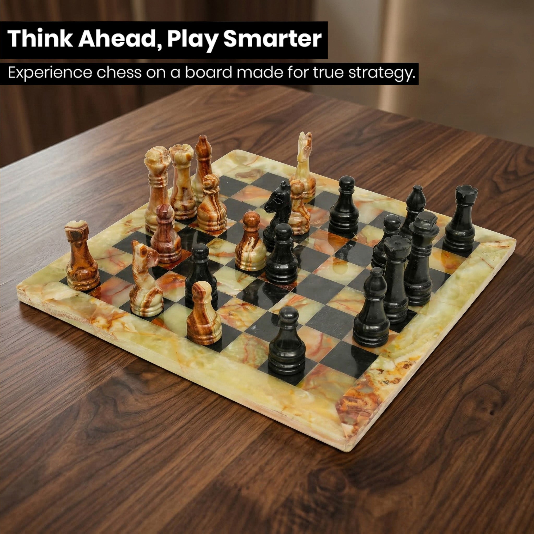 Green Onyx and Black Marble Chess Set 12 Inches