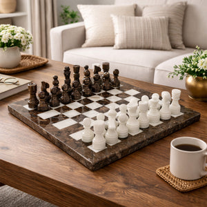 Premium Grey Oceanic and White Marble Chess Set 12 Inches