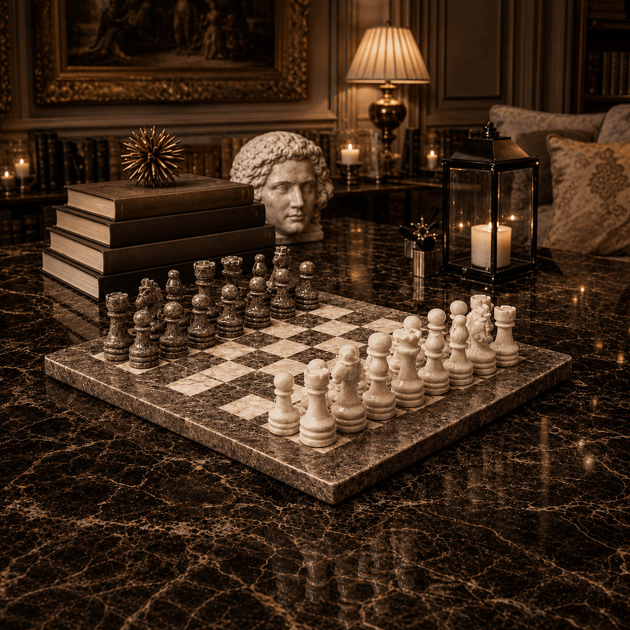 Grey Oceanic and White Marble Chess Set 