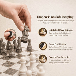 Grey Oceanic White Marble Chess Set - 15 Inch Handcrafted Natural Stone