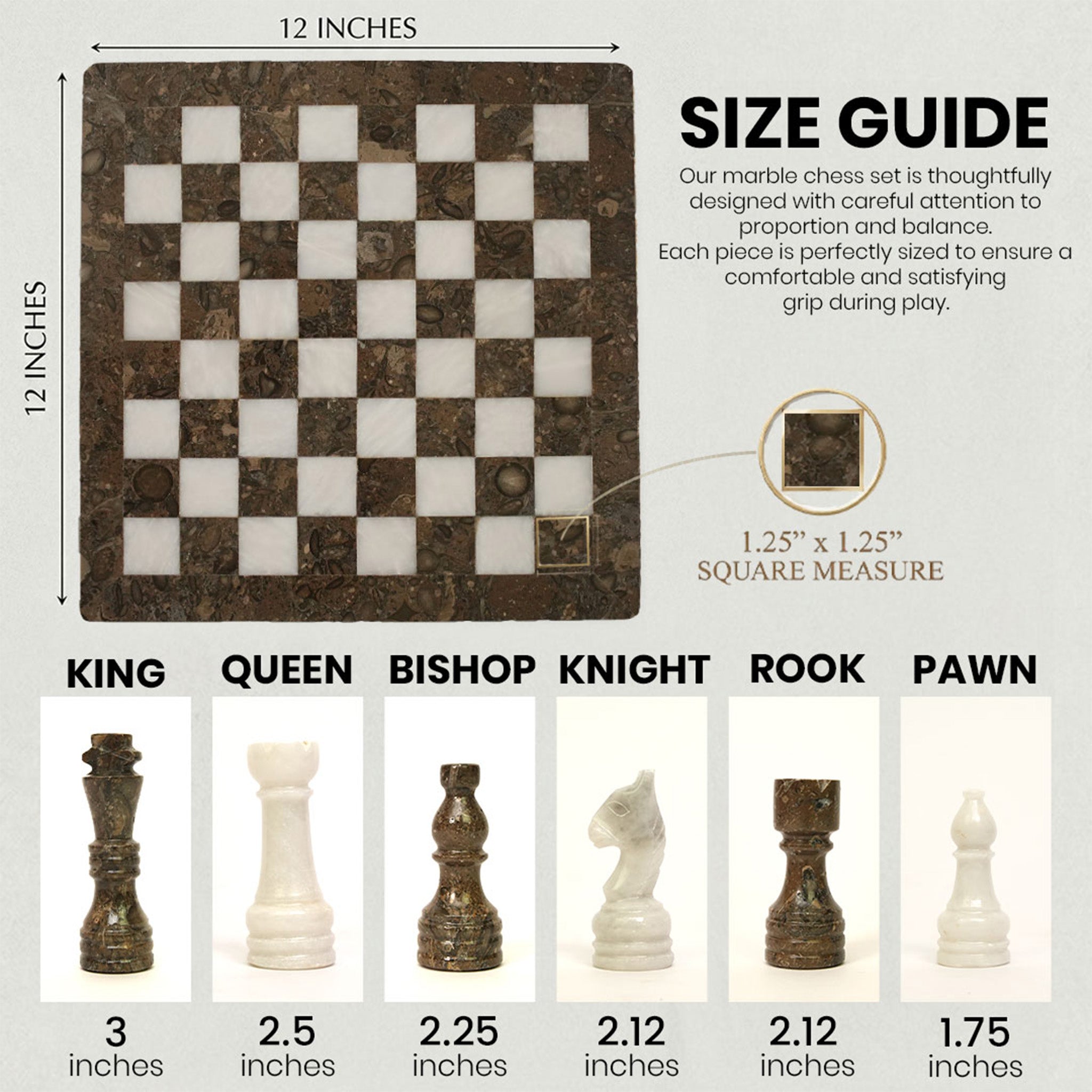 Grey Oceanic and White Marble Chess Set 12 Inches