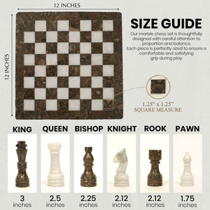 Grey Oceanic and White Marble Chess Set 12 Inches