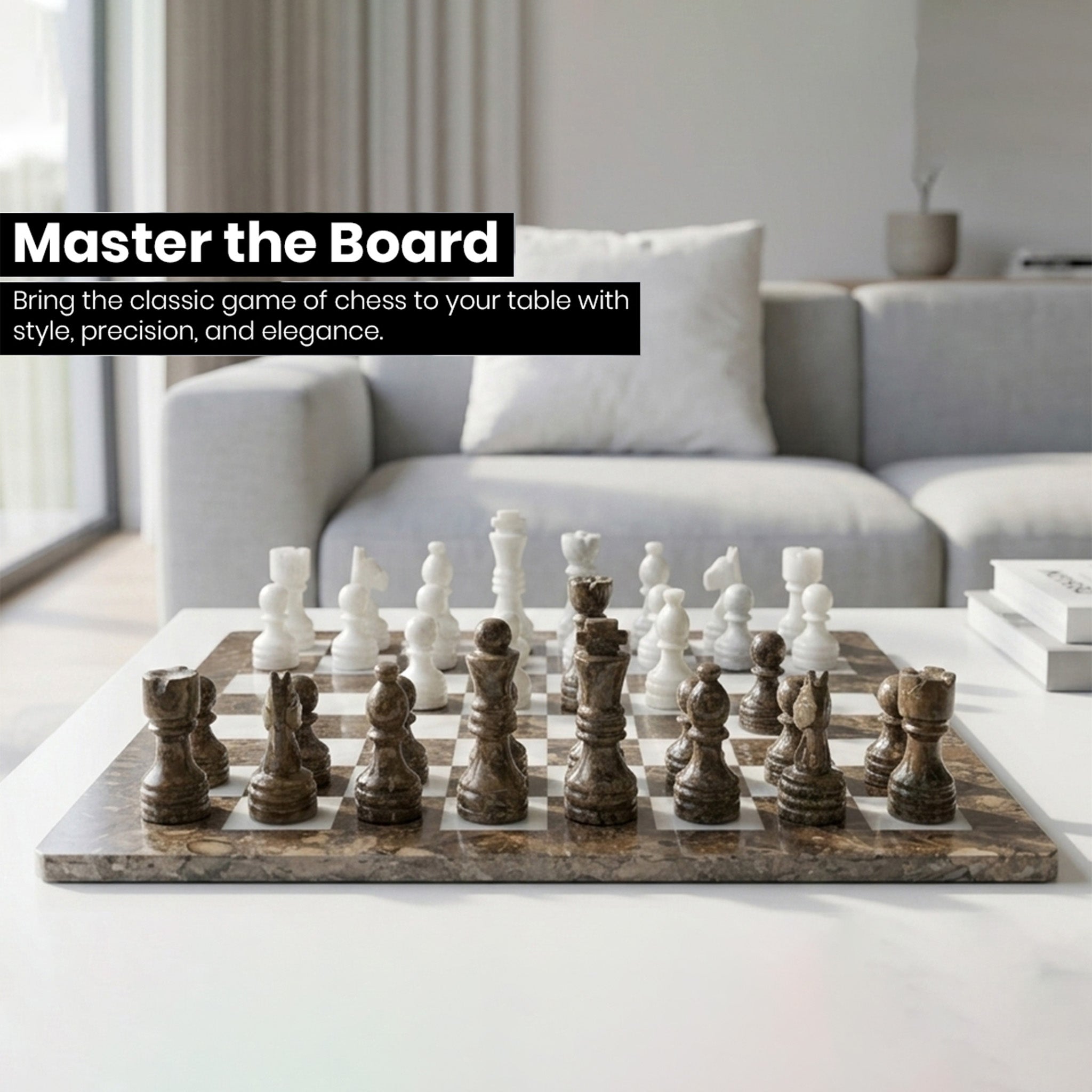 Grey Oceanic White Marble Chess Set 12 Inch