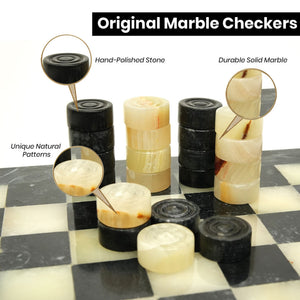 Black Onyx White Marble Checkers Set - (32 Pieces)