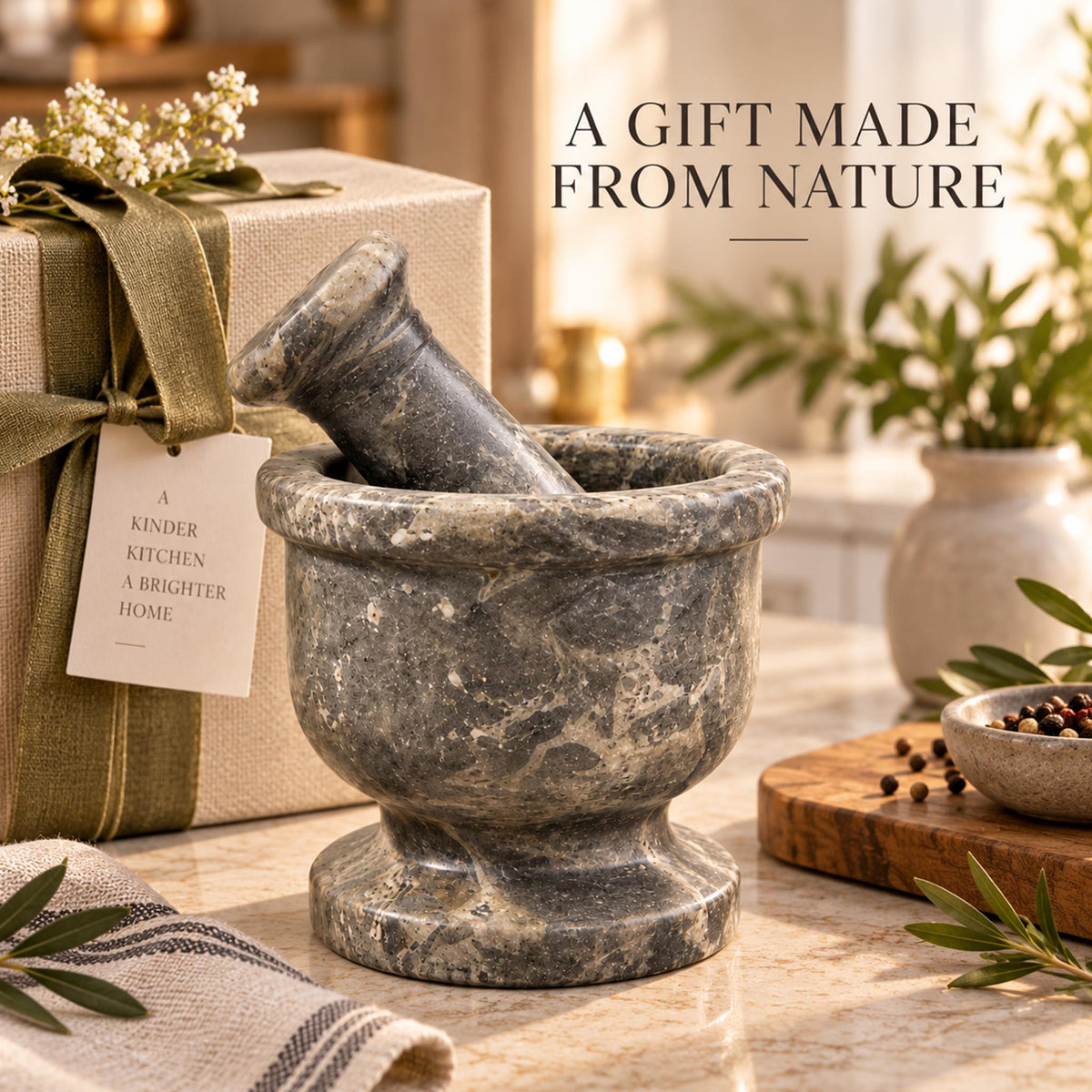 Oceanic Gray Marble Mortar and Pestle Set (2.5 Inches)