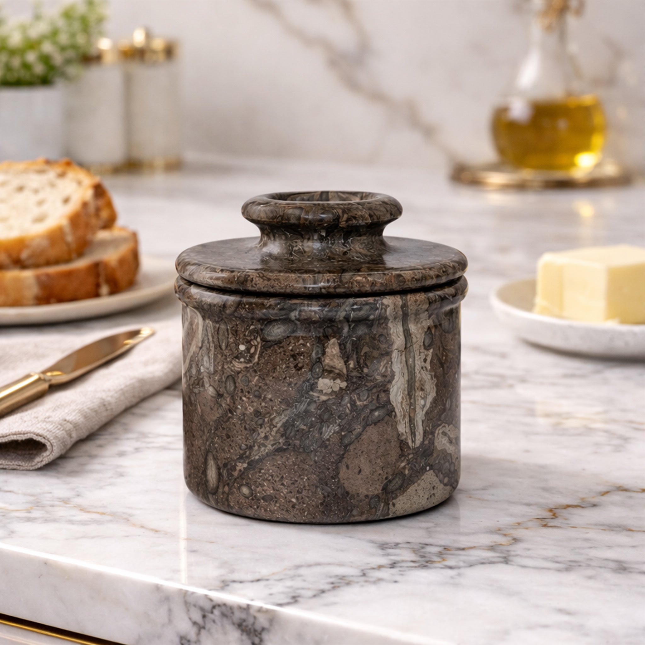 Premium Oceanic Marble Butter Keeper with Lid - French Butter Keeper