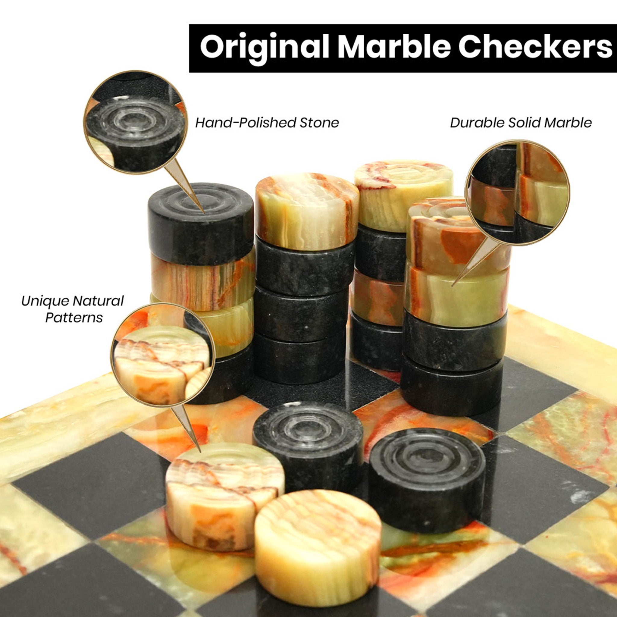 Black Green Onyx Marble Checkers Set