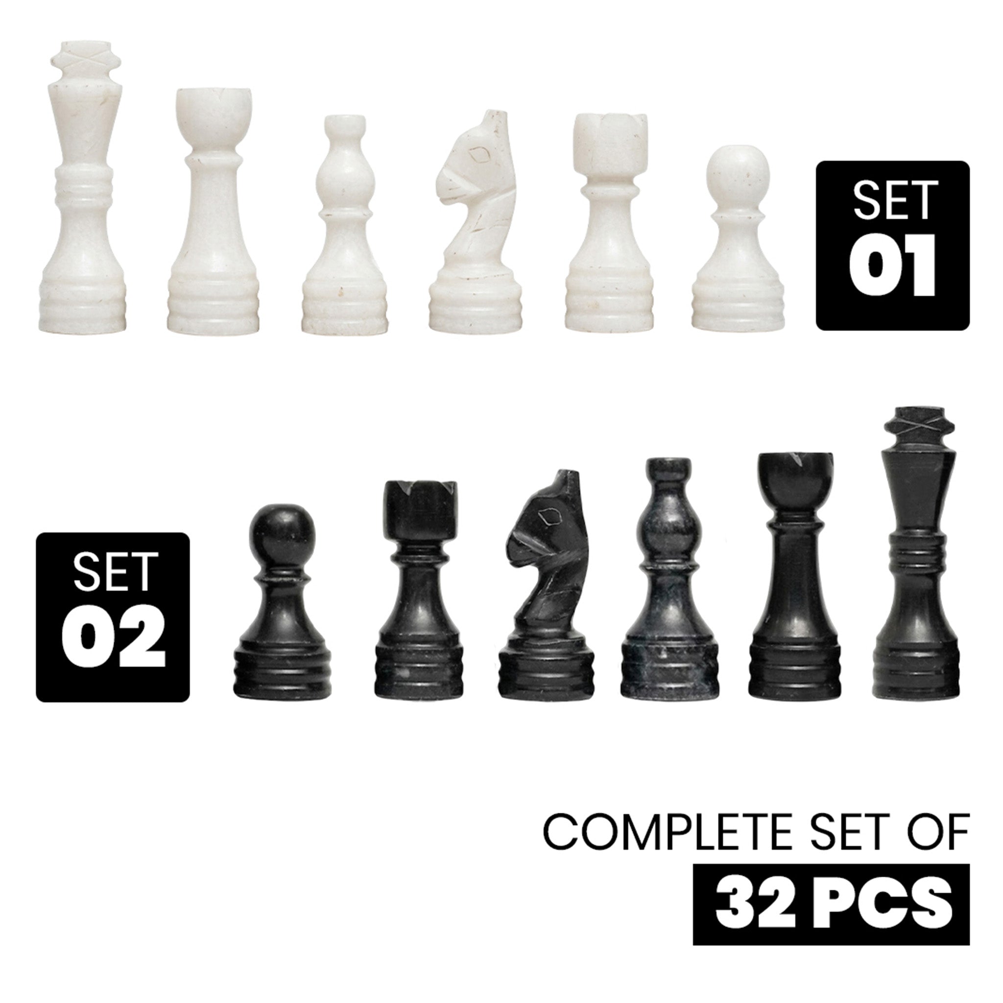 Black and White Chess Pieces for 12 to 16 Inch Board