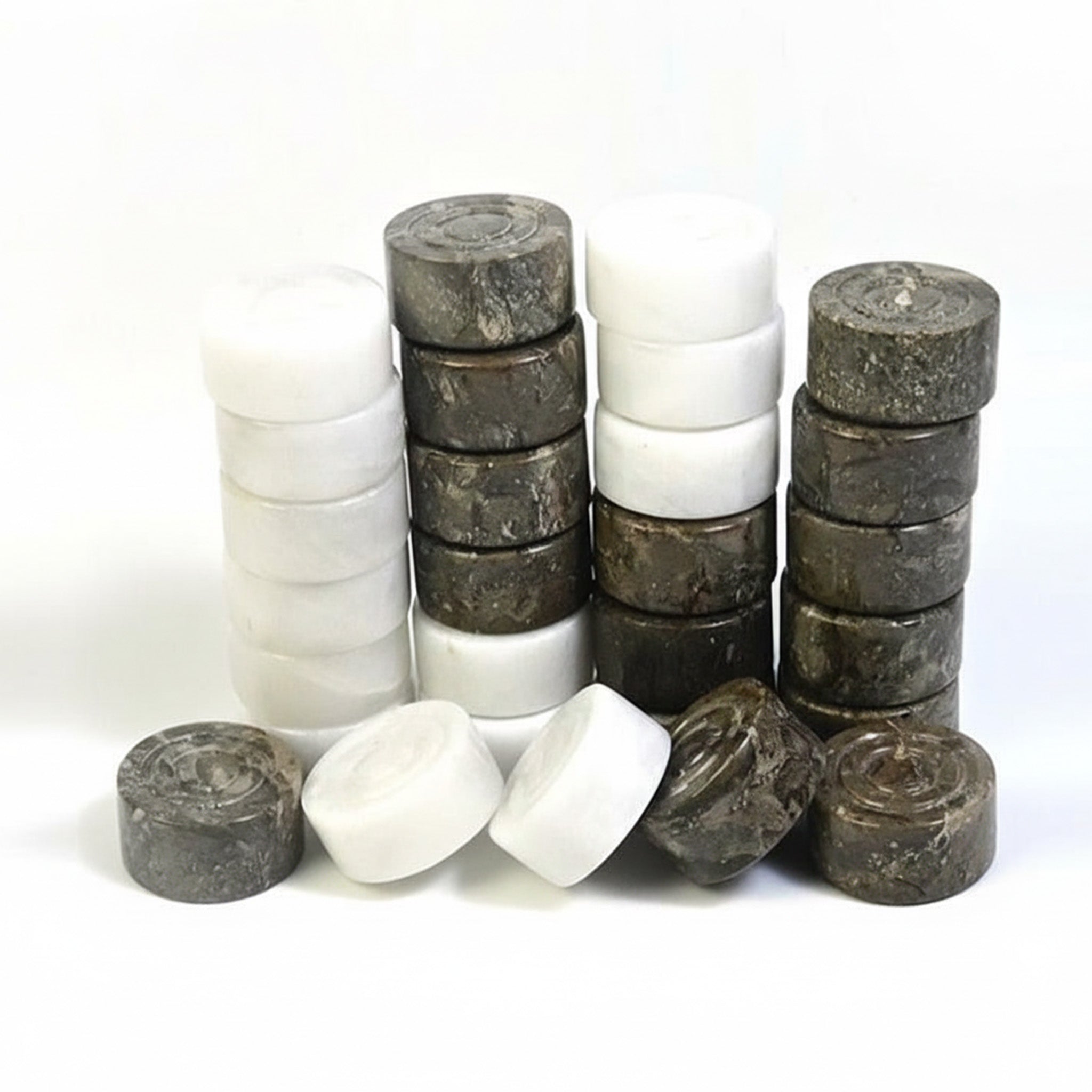 Grey Oceanic and White Marble Checkers Set – ( 32 Handcrafted Pieces )