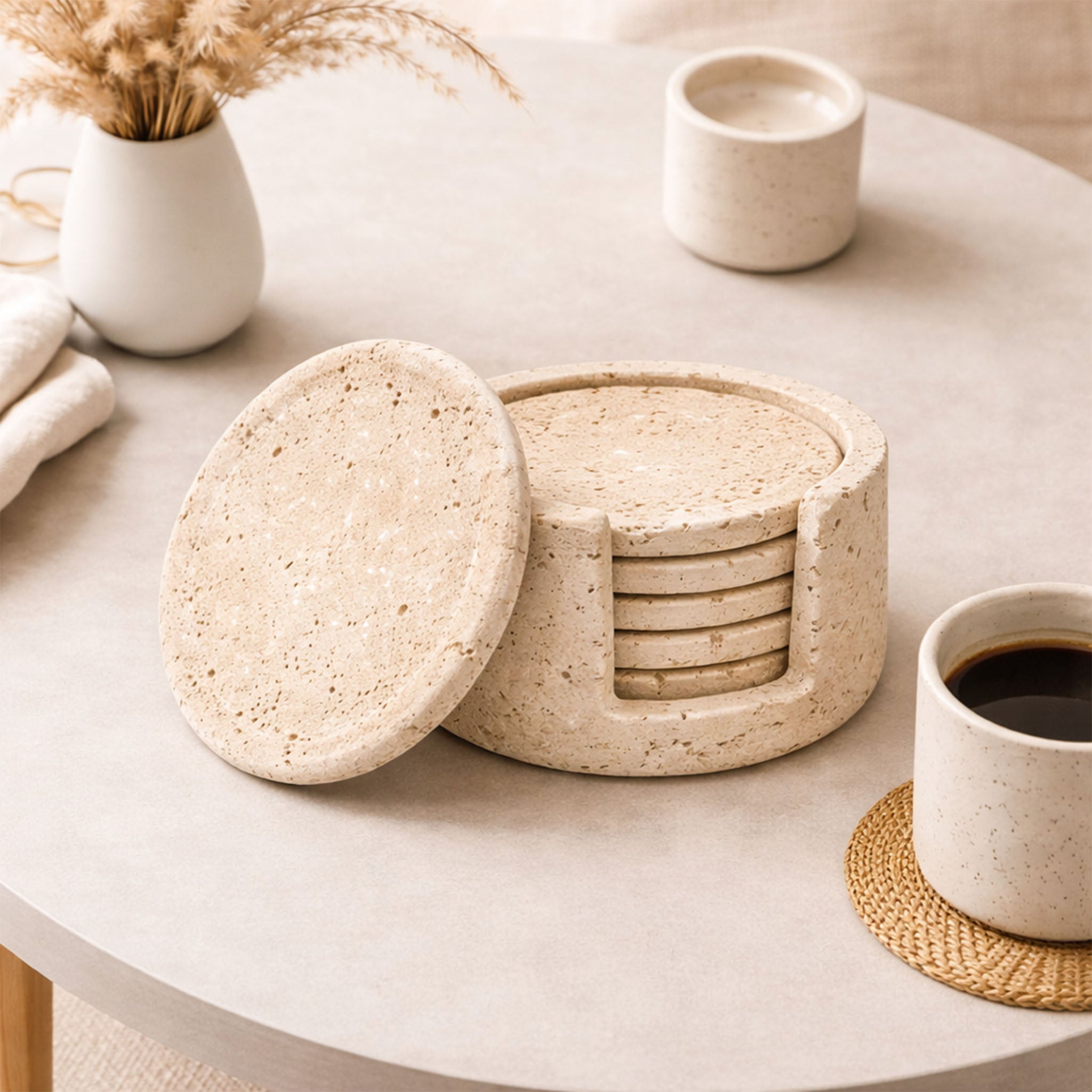 Travertine Round Marble Coaster (Set of 6)