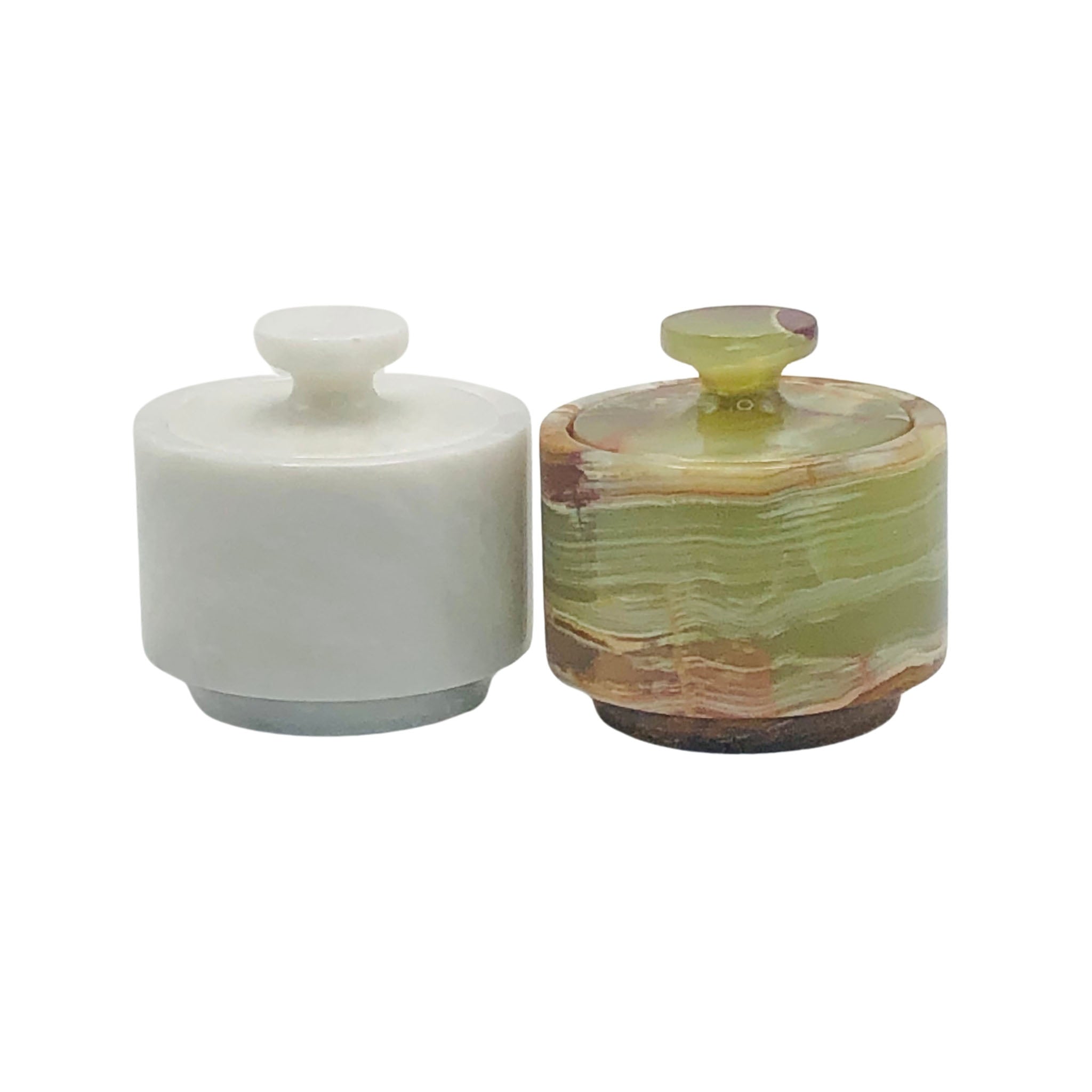 White and Green Marble Salt Cellar with Lid – 2 Pack Set