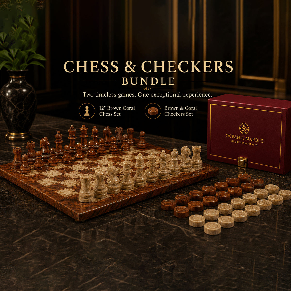 brown coral chess and checkers