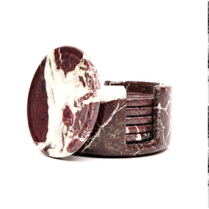 Red Zebra Round Marble Coaster - Set of 6