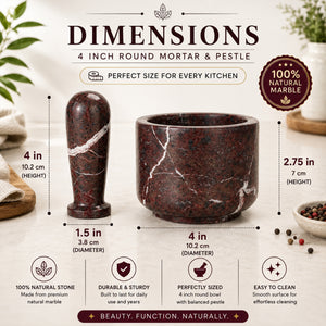 Red Zebra Mortar And Pestle (4 inch) - Dimensions
