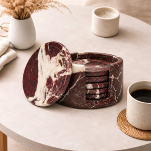 Red Zebra Round Marble Coaster