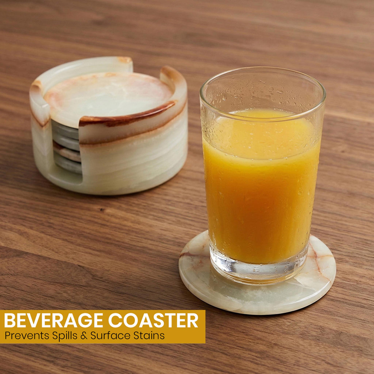 White Onyx Round Marble Coaster