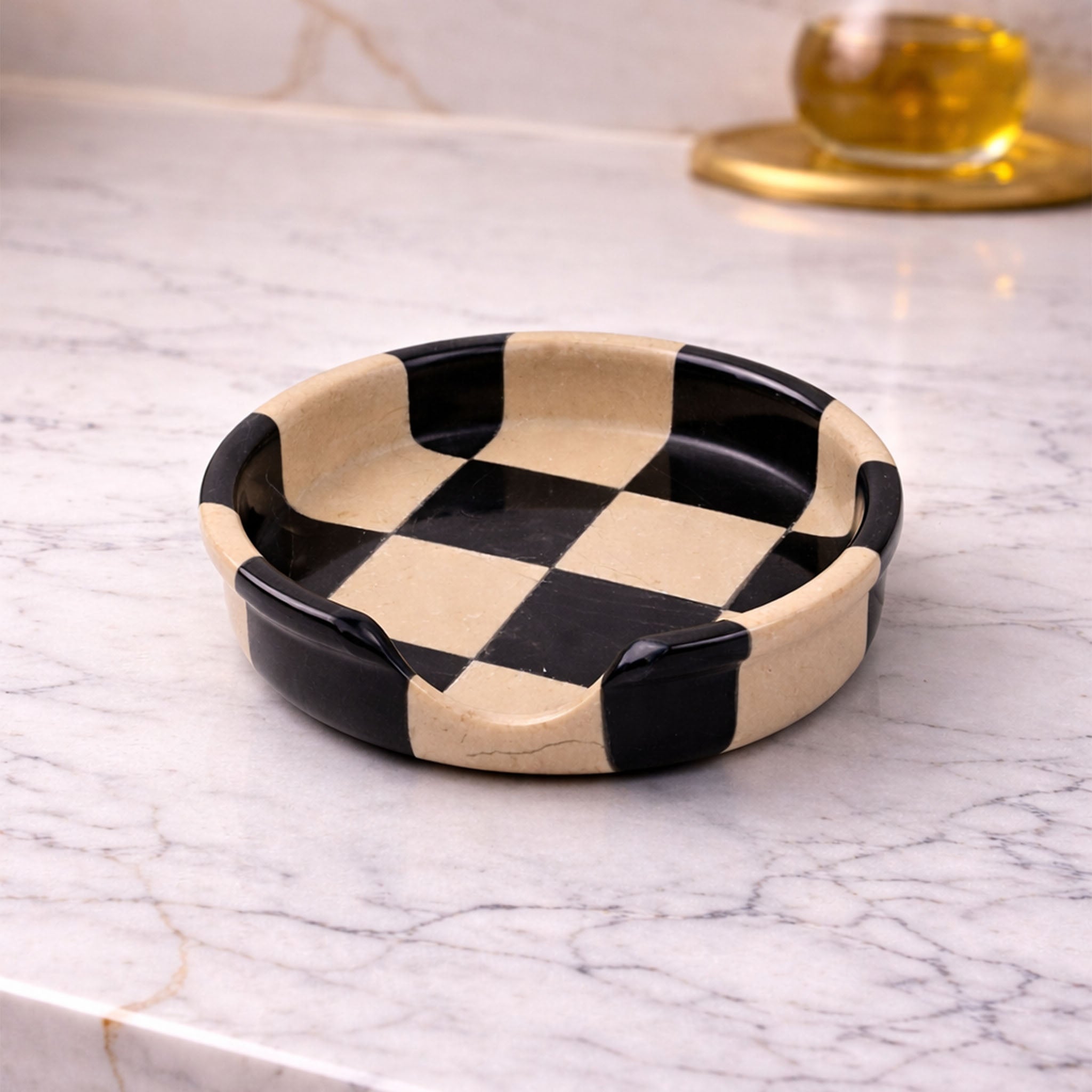 Verona Black Marble Spoon Rest - Checkered Design