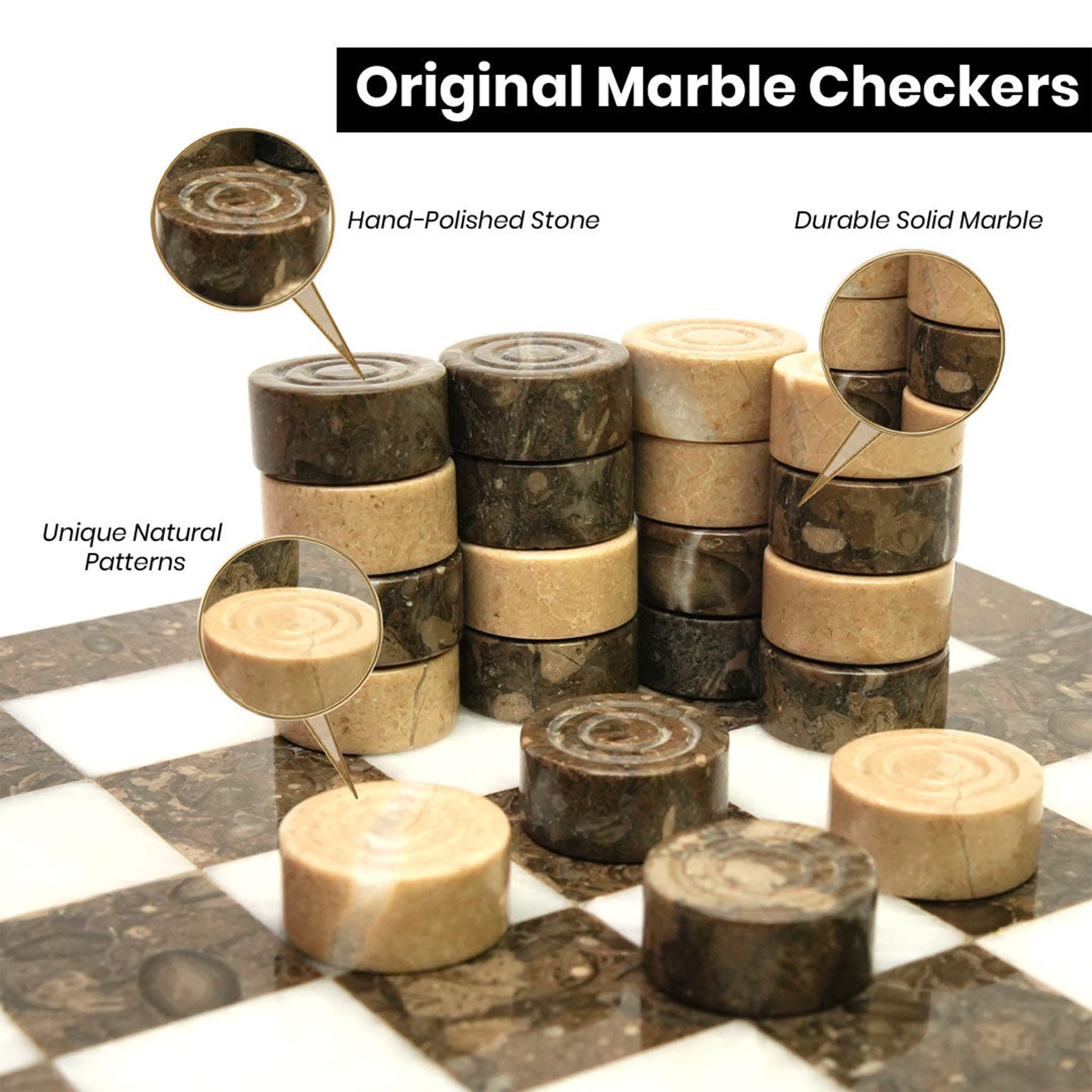 Verona and Oceanic Grey Marble Checkers Set 