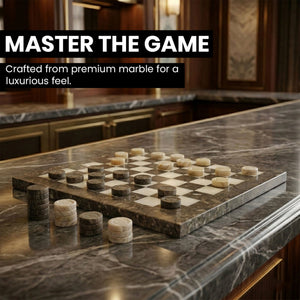 Verona and Oceanic Grey Marble Checkers Set - (32 Elegant Pieces)