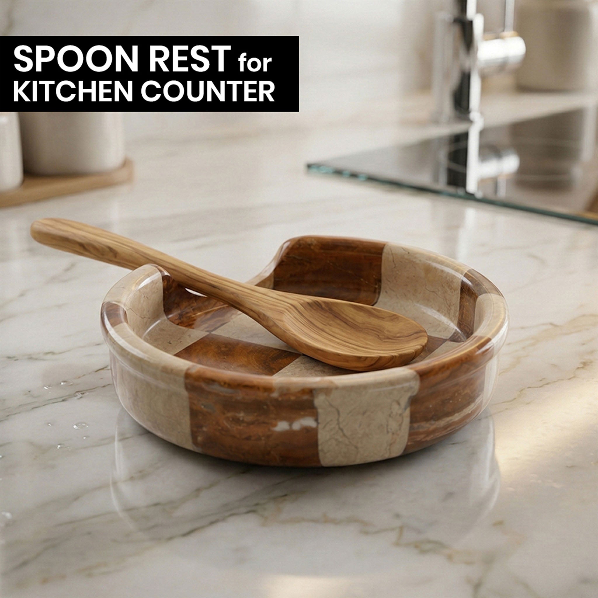 Verona and Brown Marble Spoon Rest - Premium Marble 