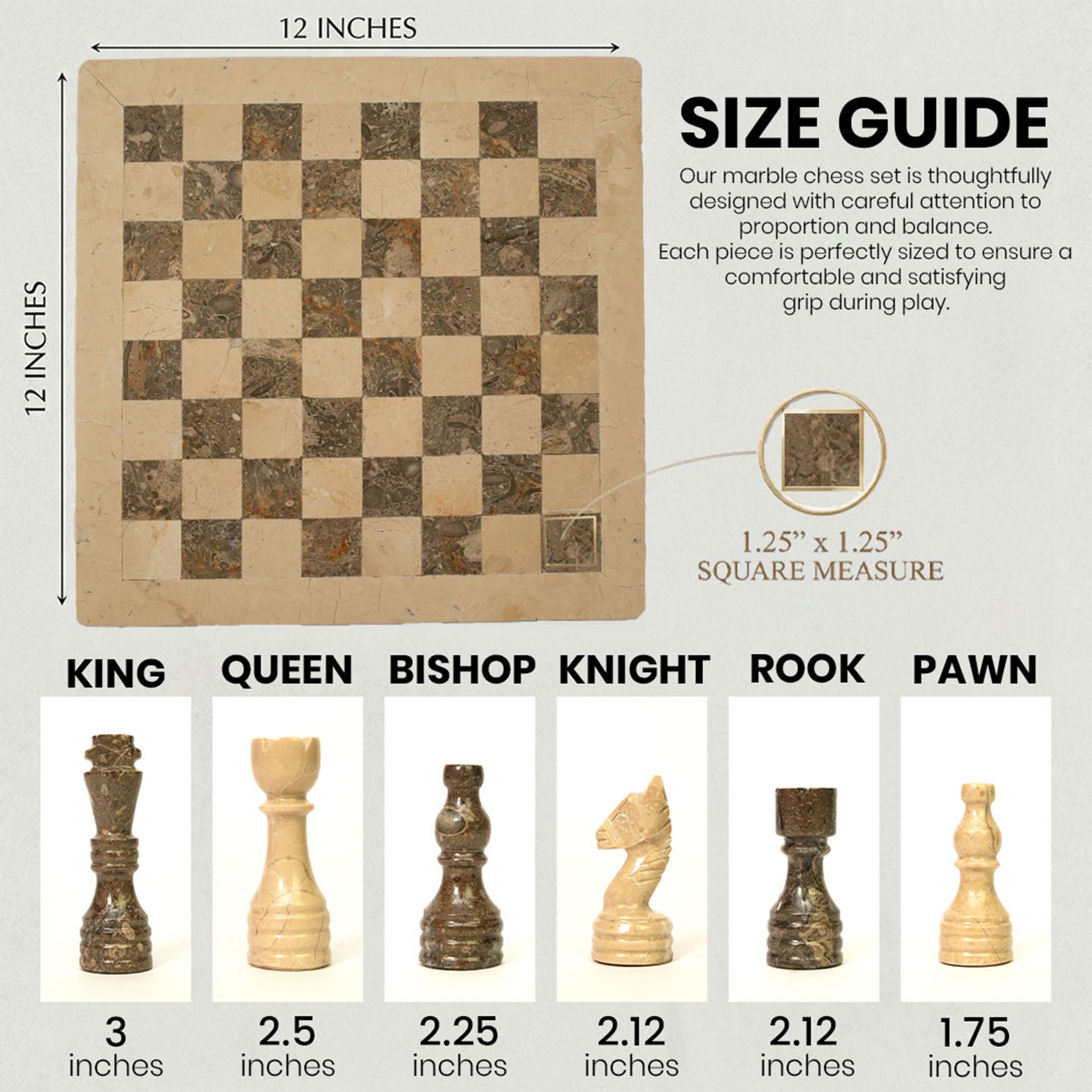 Verona and Grey Marble Chess Set 12 Inches - Guide