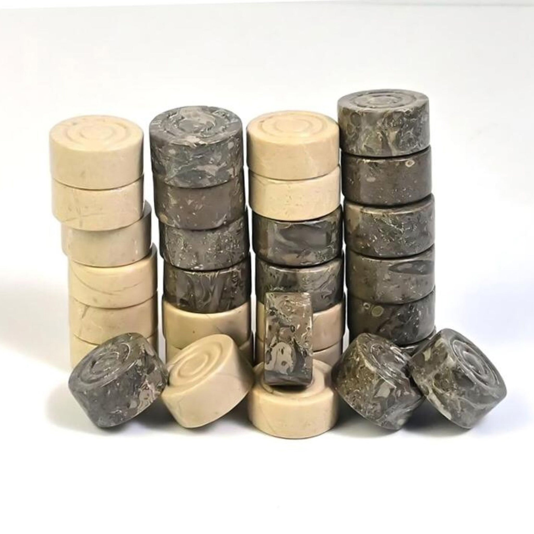 Verona and Oceanic Grey Marble Checkers Set - (32 Elegant Pieces)