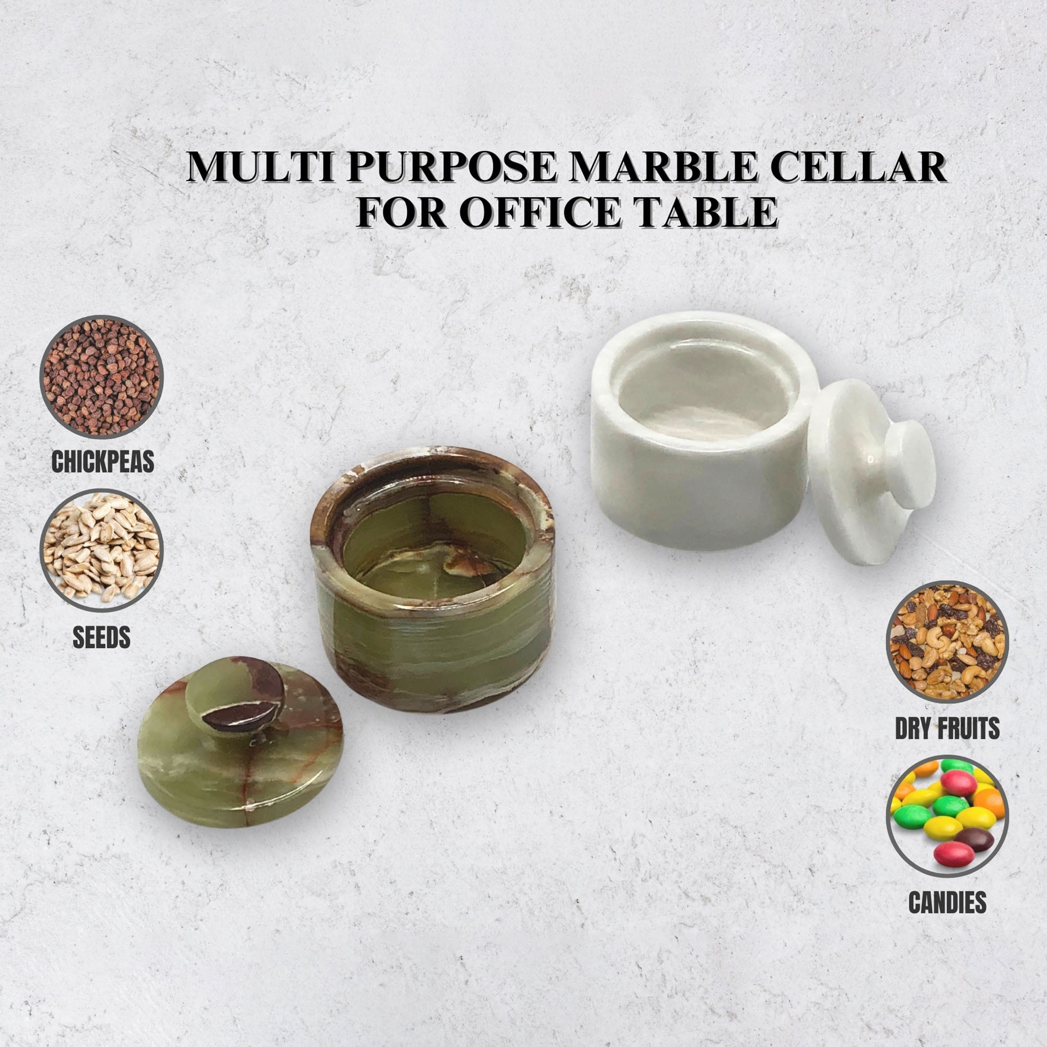 White and Green Marble Salt Cellar with Lid – Premium 2 Pack Set