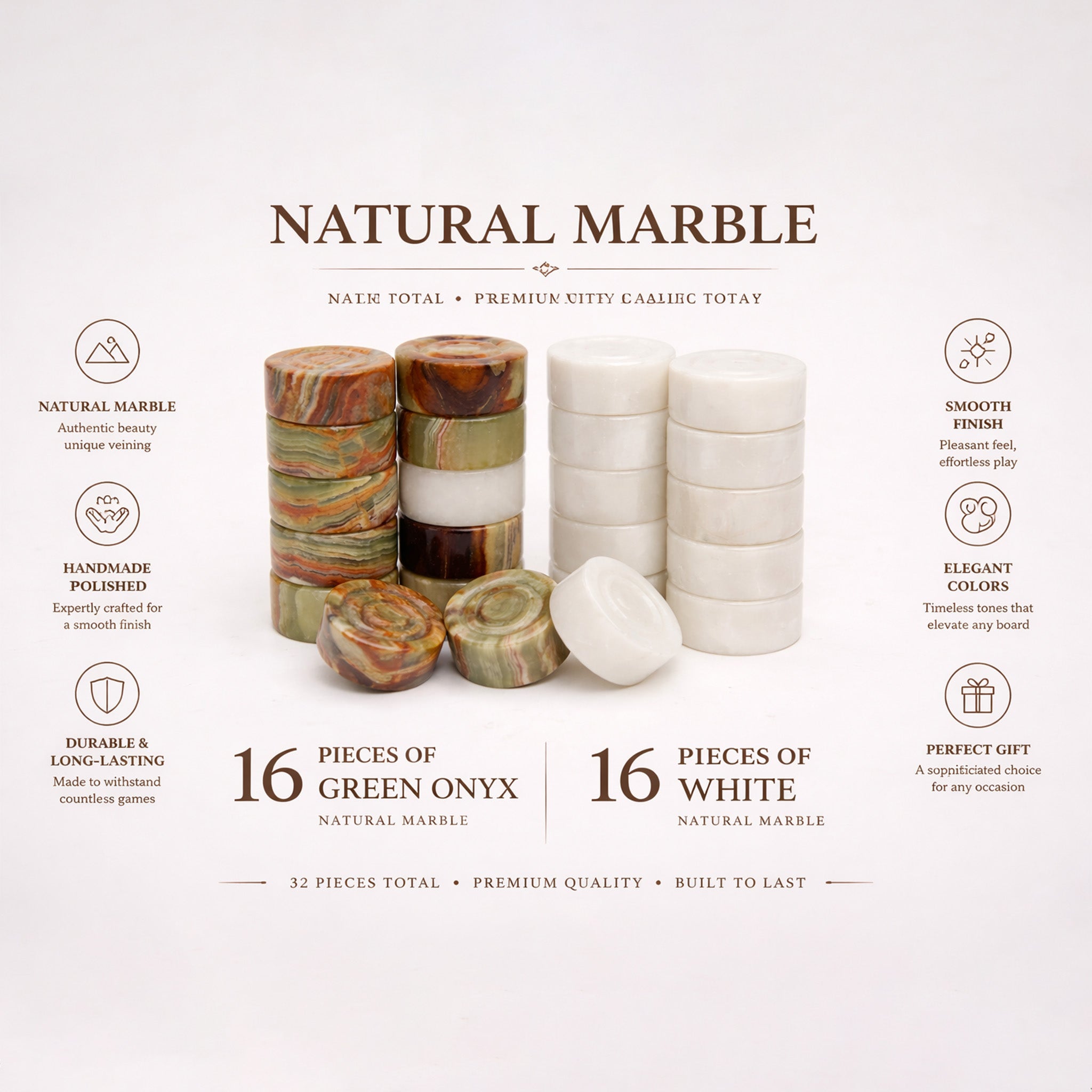 White Green Onyx Marble Checkers Set 