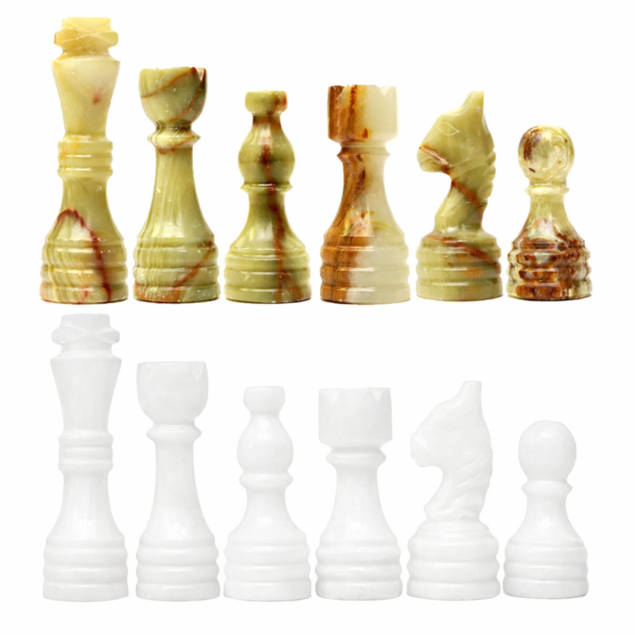 White and Green Onyx Marble Chess Pieces for 12 to 16 Inches Board 