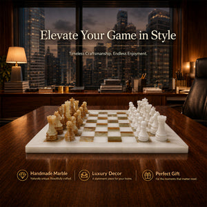 White & Green Onyx Marble Chess Set 15 Inches