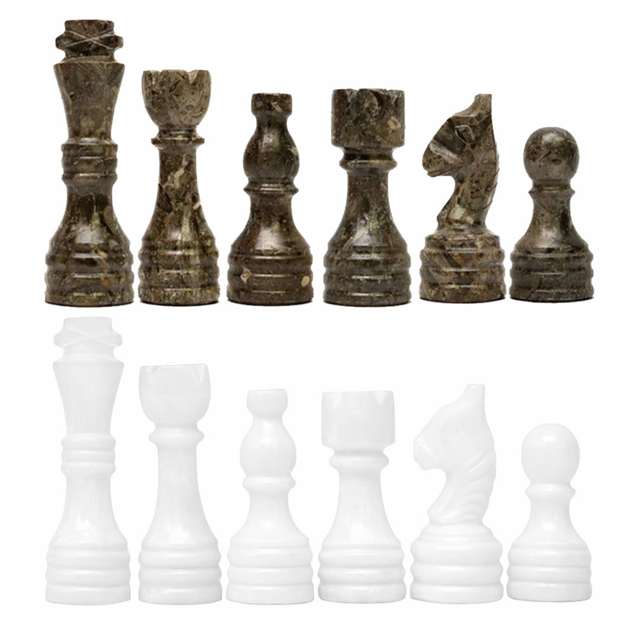 White and Grey Marble Chess Pieces 12 to 16 Inches Board