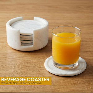 White Round Marble Coaster - (Set of 6)