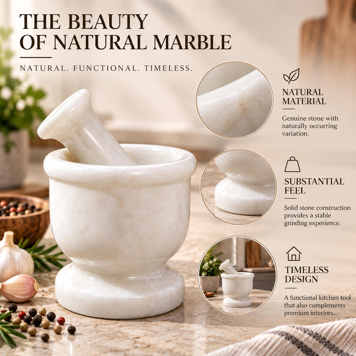 White Marble Mortar and Pestle Set - 2.5 Inch