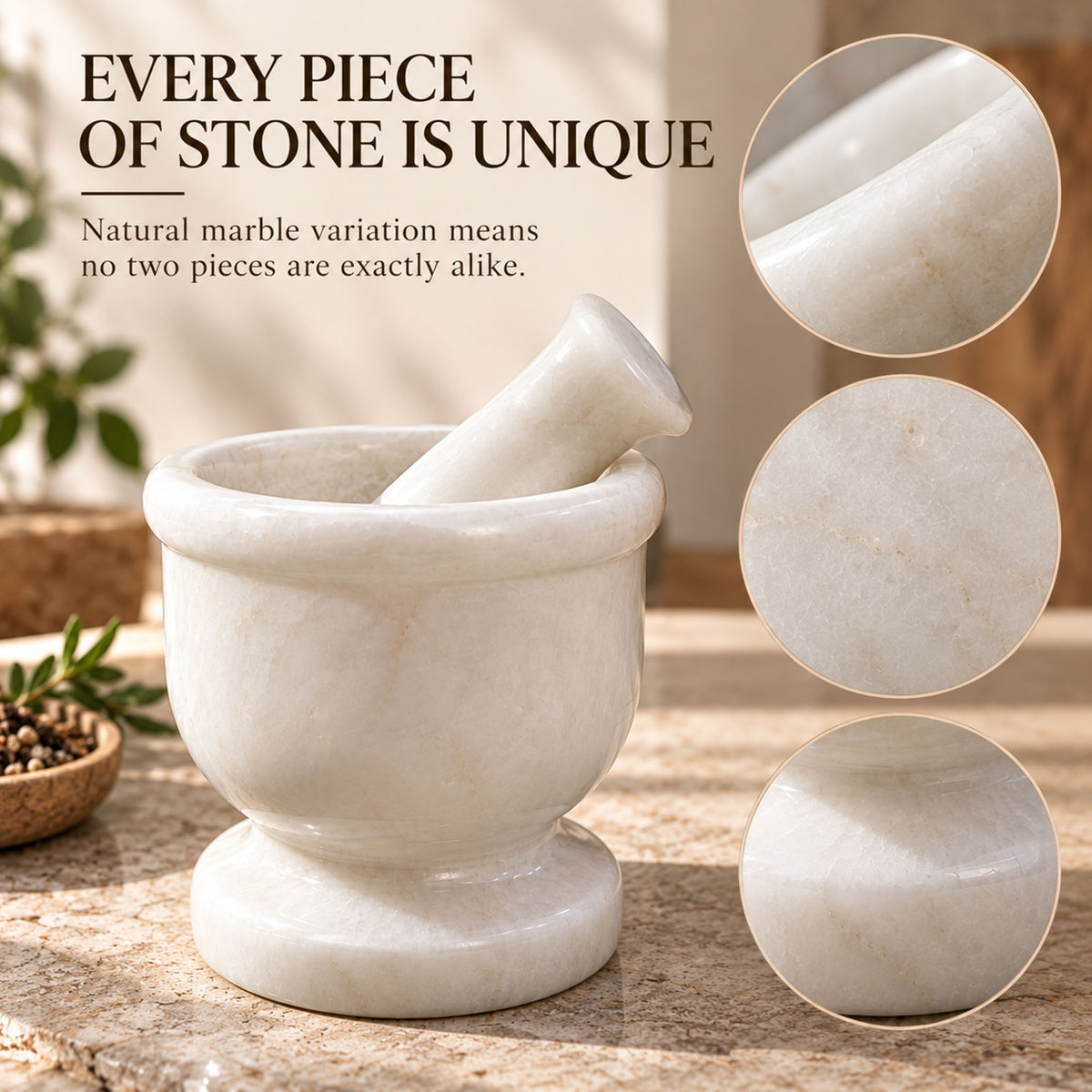 White Marble Mortar and Pestle Set 2.5 Inches