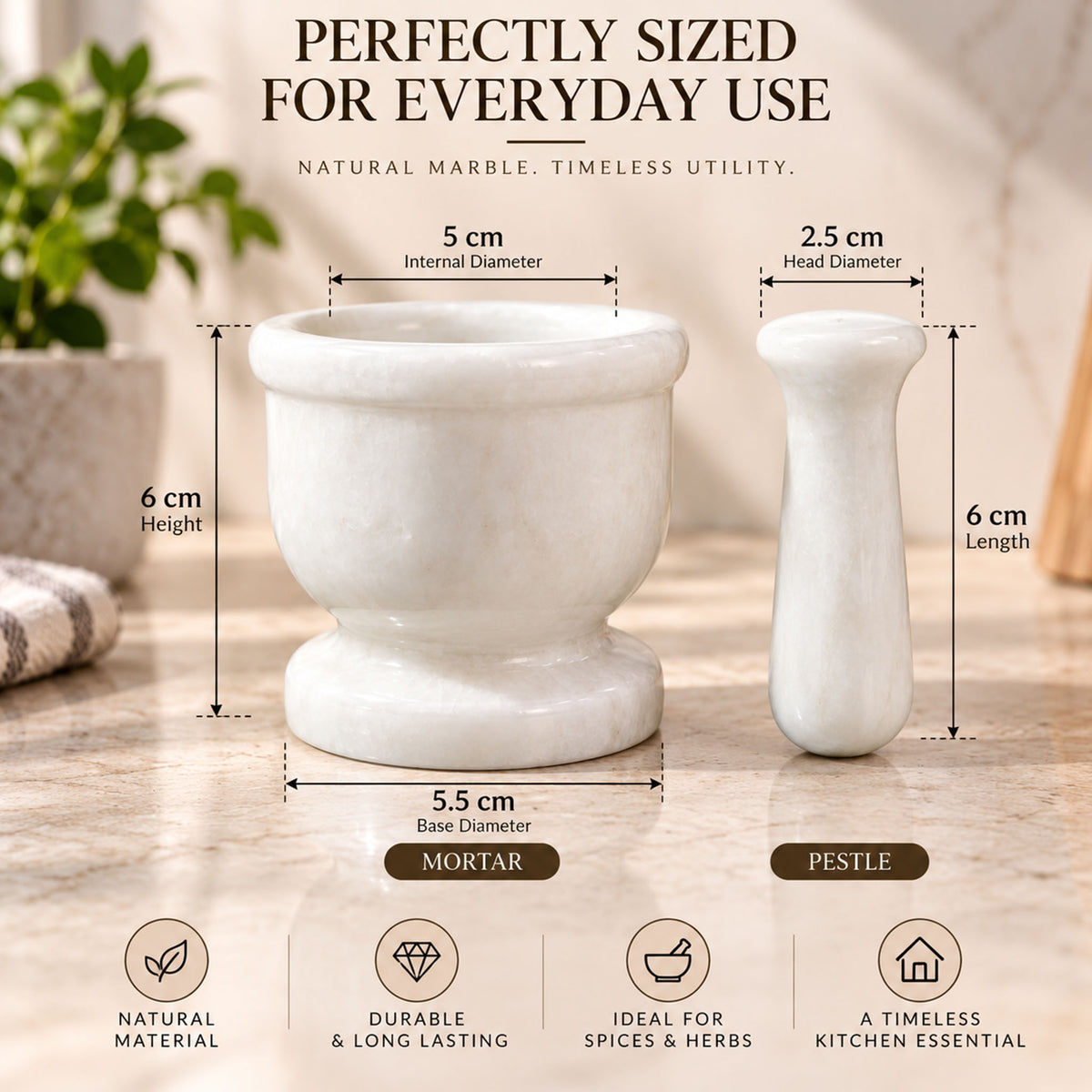 White Marble Mortar and Pestle Set - 2.5 Inches