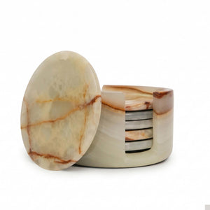 Round Marble White Onyx Coaster (Set of 6)