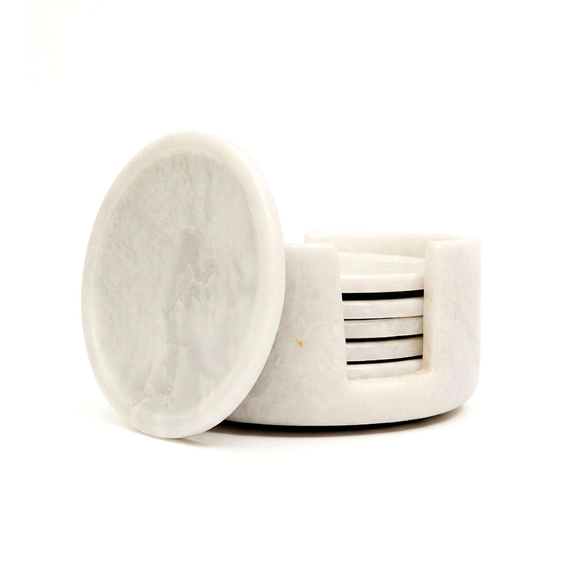 White Round Marble Coaster - Set of 6 Coaster