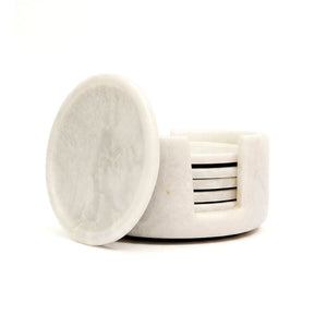 White Round Marble Coaster - Set of 6 Coaster