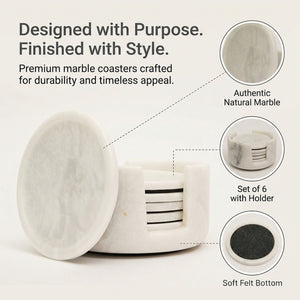 White Round Marble Coaster - Premium (Set of 6) 