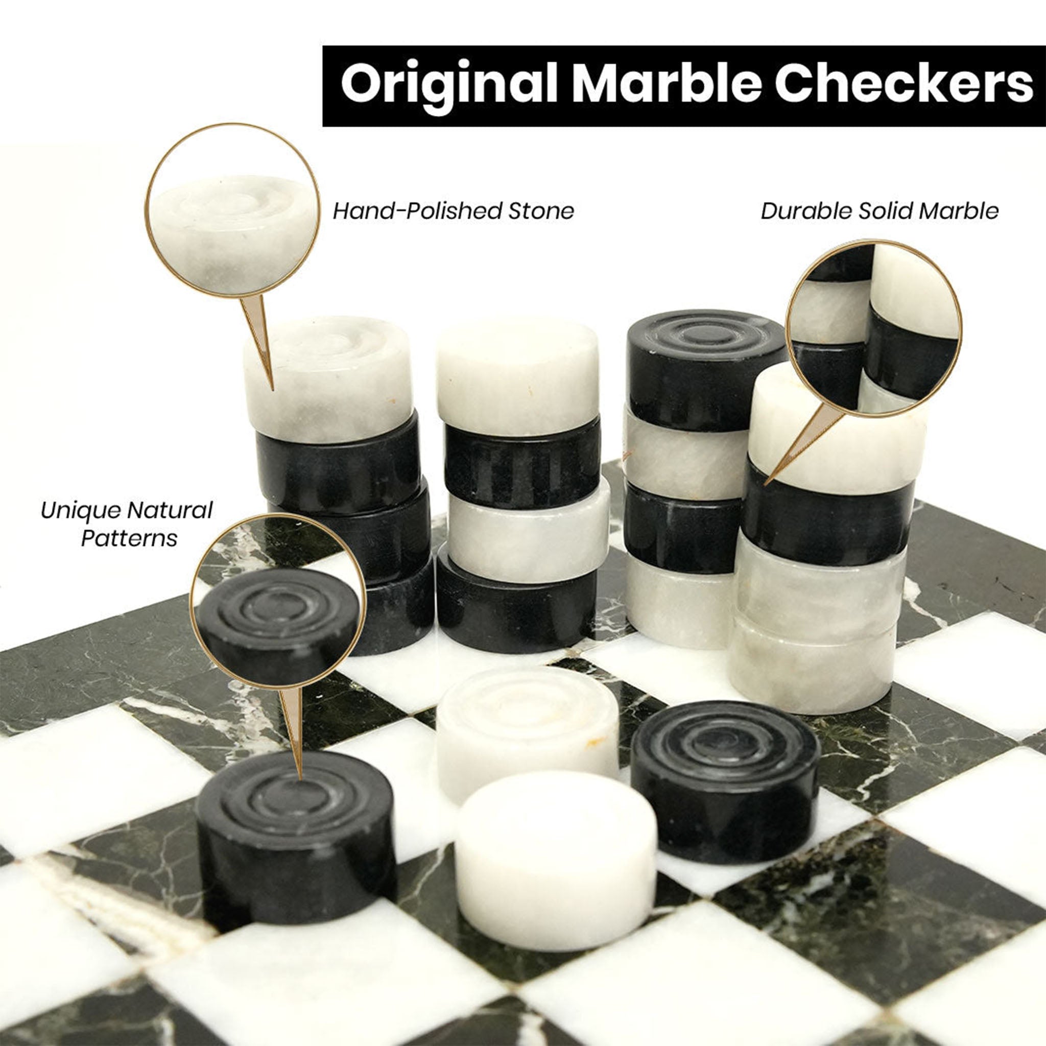 White And Black Marble Checkers Set 
