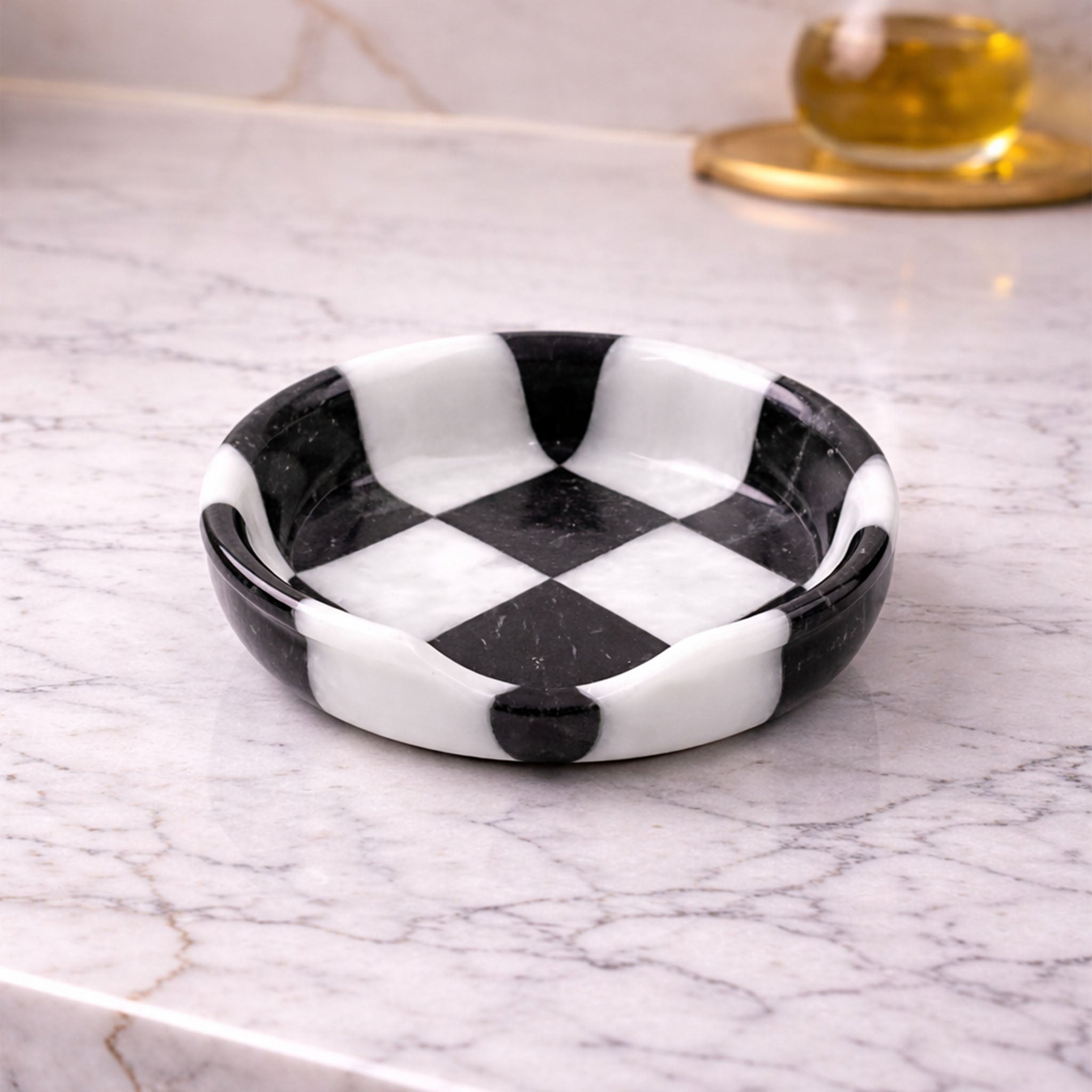 White Black Marble Spoon Rest – Checkered Design