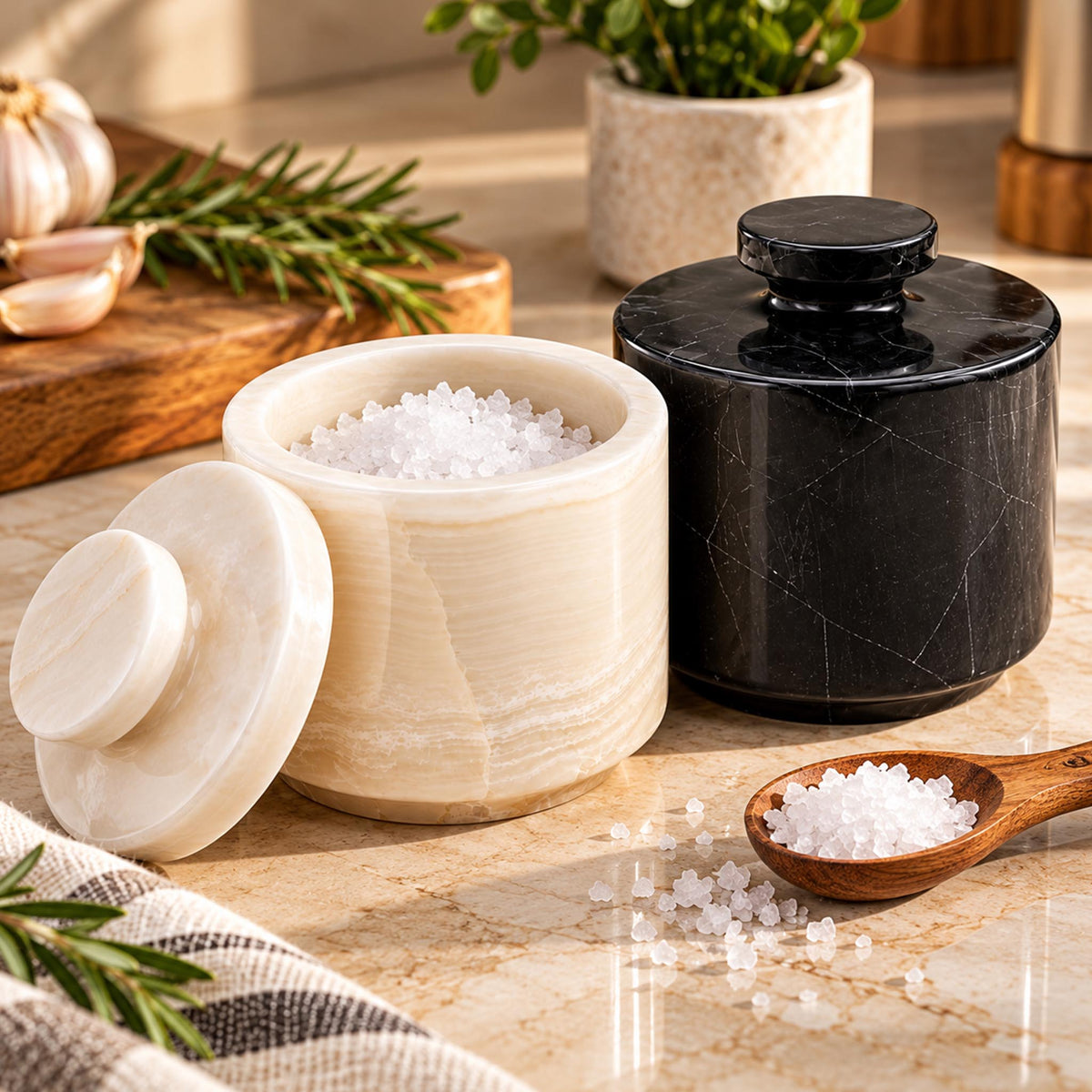 White and Grey Marble Salt Cellar  – 2 Pack Set