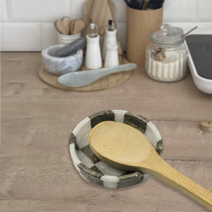 White Grey Marble Spoon Rest - Checkered Style