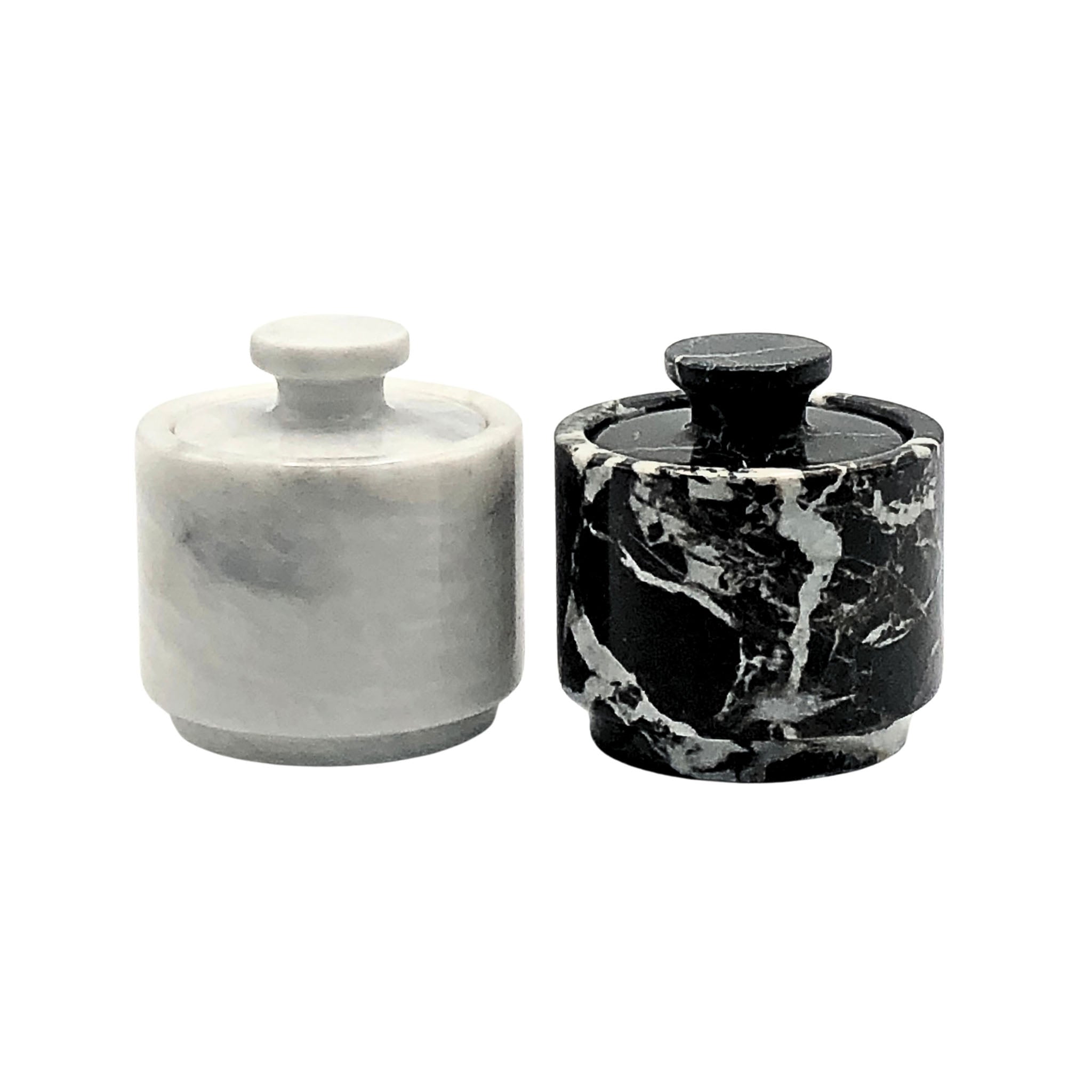 White and Black Zebra Marble Salt Cellar with Lid