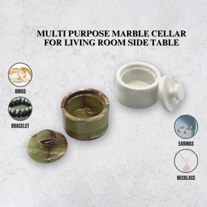 White and Green Marble Salt Cellar with Lid