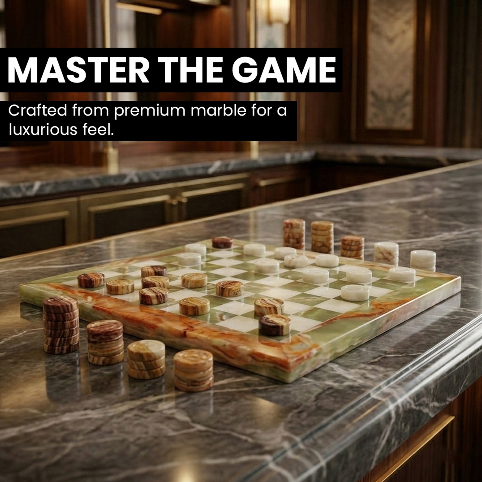 White and Green Onyx Marble Checkers Set