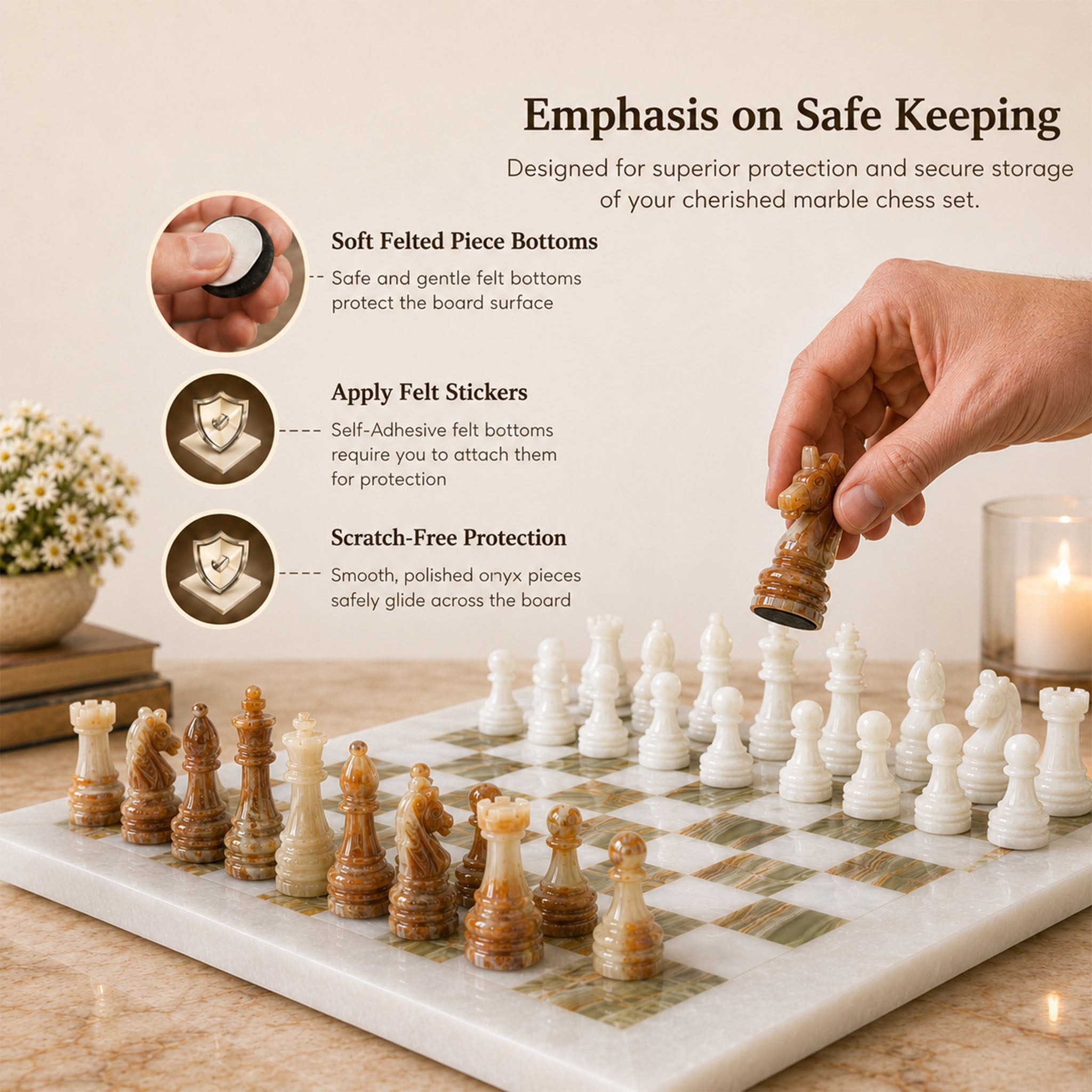 White and Green Onyx Marble Chess Set 15 Inches